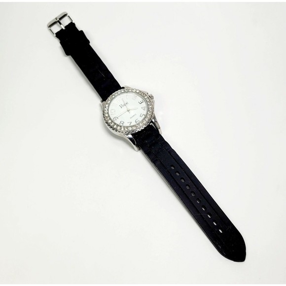Vivani Womens Watch Rhinestone Crystal Face Rubber Band New Battery Works Great! - Picture 3 of 12